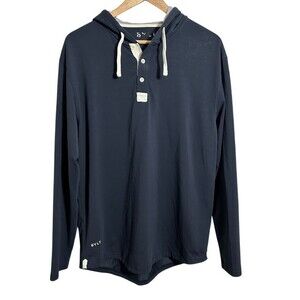 BYLT Drop-Cut LUX Hooded Henley Shirt Mens L Navy Blue Cotton Blend